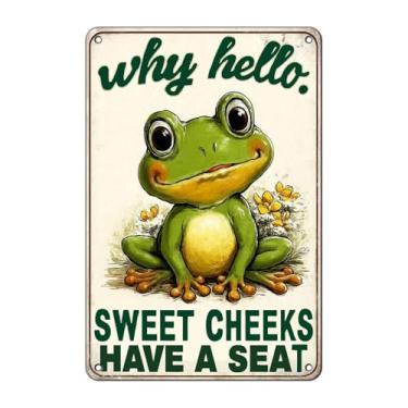Imagem de Vintage Frog Metal Tin Sign Hey Dear Sit Funny Tin Sign Down Tema Lago Arte de Parede para Banheiro Inspirada na Natureza Spa Decoração Cottage 30 x 20 cm