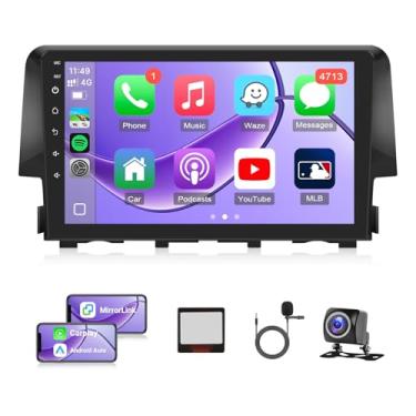 Imagem de Leadfan Rádio de carro estéreo para Honda Civic 2016 2017 2018 2019 2020 2021 estéreo sem fio CarPlay/Android Auto/Mirrolink tela sensível ao toque de 9 polegadas para unidade de cabeça cívica/GPS