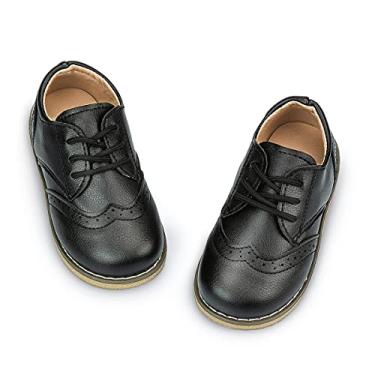 Imagem de Sapato social infantil para meninos e meninas, sapato Oxford de couro PU uniforme escolar mocassim, A01/preto, 21