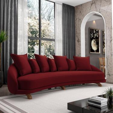 Imagem de Sofá Living 3 Lugares 265cm Pés Madeira Morales Com Almofadas Veludo Bordô G52 - Gran Belo