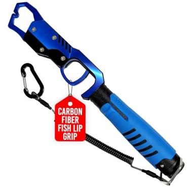 Imagem de Rite Angler Aderência de lábio de peixe de fibra de carbono para pesca - cabo ergonômico, ferramenta de garra resistente à corrosão com mola - Pegador de pesca, pegador de peixe de água salgada