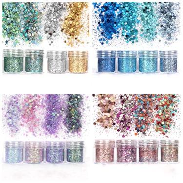 Imagem de Unime Glitter corporal 16 cores grossas para maquiagem de cabelo e rosto corporal, arte de unhas, cores mistas, glitter