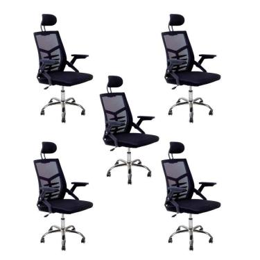 Imagem de Kit 5 Cadeiras Escritório Executiva Diretor Relax Ergonômica Com Apoio De Cabeça