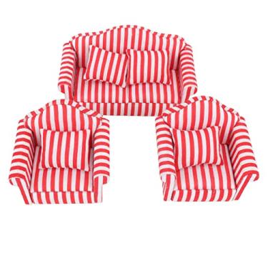 Imagem de TOPINCN Conjunto de Móveis para Casa de Bonecas de 3 Peças, sofá Em Miniatura Em Escala 1:12, sofá de Boneca para Sala de Estar, Conjunto de Assentos de Relaxamento Em Tecido de Pinho (Vermelho)