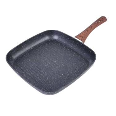 Imagem de Davnjcka Grelha quadrada antiaderente de 28 cm para bife, revestimento de granito para indução a gás, compatível com todos os fogões (28 x 28 x 4,3 cm)