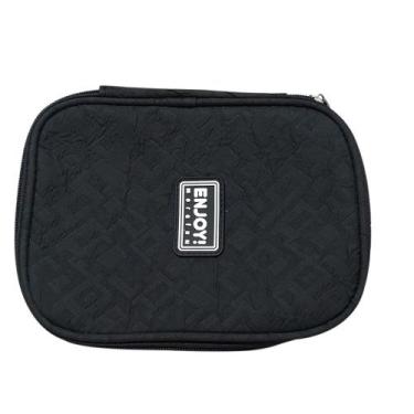 Imagem de Estojo Box Escolar Chaveiro Incluso Divisória Especial Enjoy, Preto