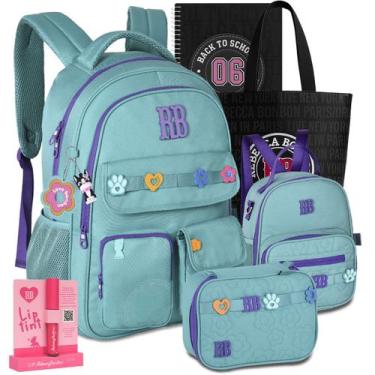 Imagem de Kit Mochila RB Rebecca Bonbon Lancheira Estojo Lançamento, Azul