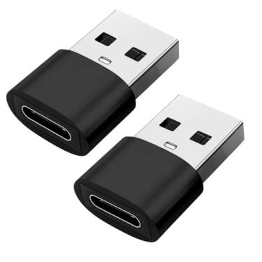 Imagem de Kit 2 Adaptador USB Tipo A para USB Tipo C OTG – Metálico, Preto