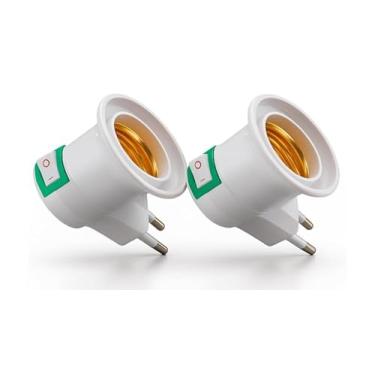 Imagem de Genérico Kit Dois Soquete Bocal E27 Adaptador Lâmpada Tomada Com Chave Liga E Desliga Bivolt Branco