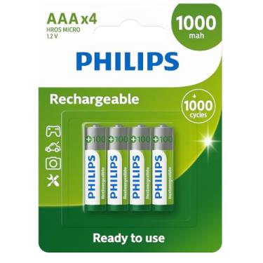 Imagem de Pilhas Recarregável Palito Philips Aaa 1000mah Kit com 4 un