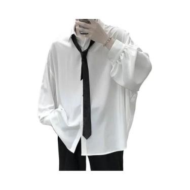 Imagem de Camisa Casual Masculina Preta Oversize De Manga Longa Respirável Estil