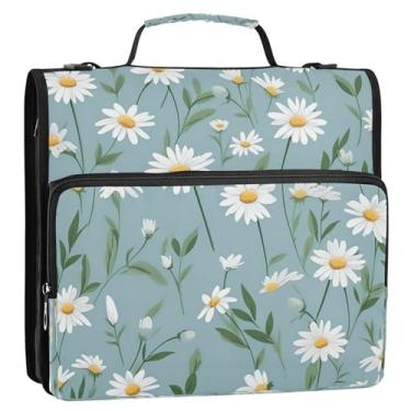 Imagem de Wassud Camomila azul (2) fichário com zíper 3 anéis com alça de ombro e alça vários bolsos expansível organizador de pasta de arquivo