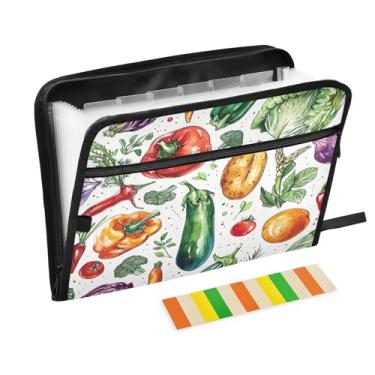 Imagem de Wassud Pasta organizadora de arquivos sanfonada com 13 bolsos de vegetais com abas e adesivos, organizador de pastas de documentos de recibo de papel tamanho carta A4 para viagens de escritório