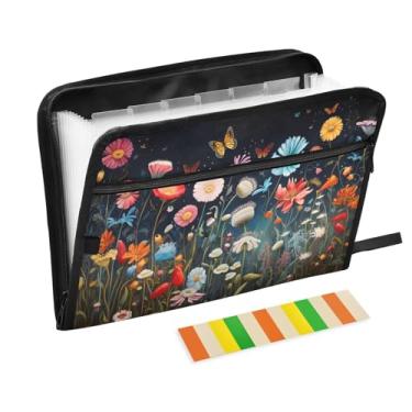 Imagem de CEBUGI Pasta expansível de 13 bolsos, impermeável, sanfonada, organizador de arquivos com etiquetas tamanho A4, organizador de documentos de papel para escola, material de escritório, flores