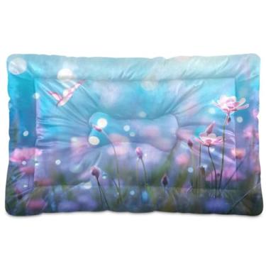 Imagem de Wassud Linda cama de cachorro com flores de primavera, camas grandes para cães ao ar livre, tapete lavável para animais de estimação, cama de gato para dormir, viagens 91 x 61 cm