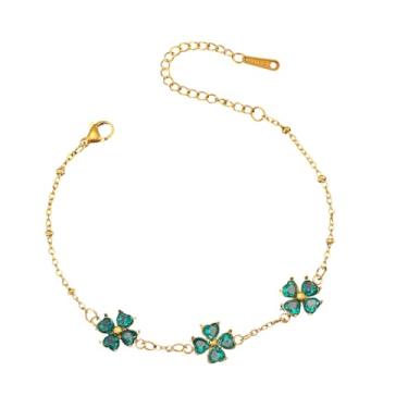 Imagem de Pulseiras delicadas de trevo de quatro folhas verde zircônia cúbica em forma de coração em forma de amor para mulheres lindas pulseiras de corrente de trevo da sorte em tom dourado joias modernas de