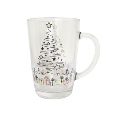 Imagem de Caneca De Natal Vidro Frase Feliz Natal 320ml Xícara Transparente Com Alça Árvore Natalina Caixa Presenteável Decorativa Temática Cafés Chás Chocolate Bebidas Quentes e Geladas
