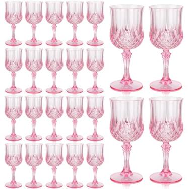 Imagem de Domensi 20 peças de taças de vinho de plástico 200 ml, reutilizáveis, vintage, em relevo, taças de água potável, taças de champanhe para casamento, despedida de solteiro, suprimentos de festa de