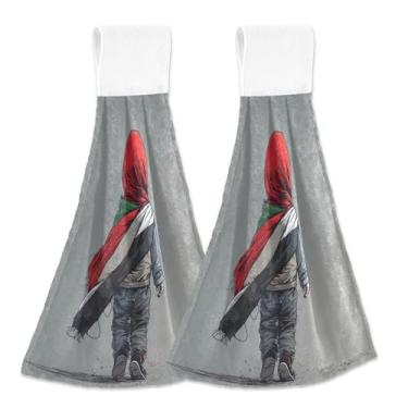 Imagem de Toalhas de mão personalizadas de mola de força silenciosa com laços para pendurar, conjunto de 2 toalhas de mão de cozinha fofas ultra absorventes, 46 x 35 cm