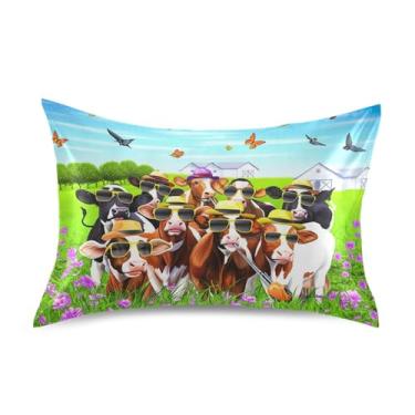 Imagem de Engraçado Vacas Coloridas Borboleta Floral Cetim Fronhas Impressão Personalizada Rei Queen Travesseiros Padrão Fronhas de Cama Macias Tamanho King Básico 101.6 cm x 50.8 cm