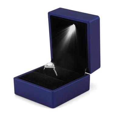 Imagem de Generic Caixa de Armazenamento de Anel Iluminada por LED Expositor de Anel Elegante para Anéis de Noivado e Casamento, Material de, Pelúcia Preta, Acabamento Fino, Armazenamento de Joias (Azul)