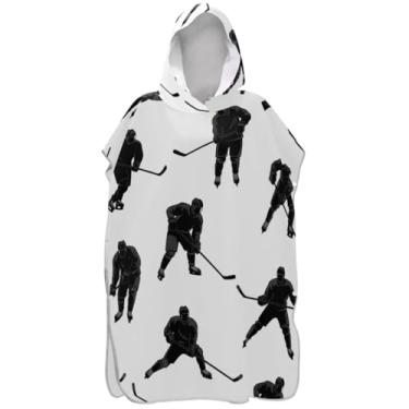 Imagem de Joisal Roupão com capuz para adultos de secagem rápida para surfista de surf com capuz toalha de natação preto jogador de hóquei branco ponchos femininos com capuz