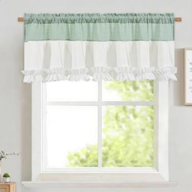 Imagem de Likiyol Sanefas de linho para janelas sanefas de janela de casa de fazenda com babados cortinas rústicas com filtro de luz de cozinha para banheiro café, azul-petróleo, 132 cm L x 45 cm C