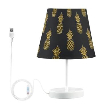 Imagem de Joisal Lâmpada noturna de abacaxi dourado para quarto com abajur de linho, luminária de sala de estar, decoração de dormitório
