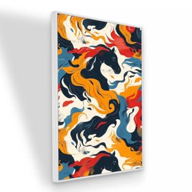 Imagem de Quadro Canvas Cavalo Abstrato Colorido 90x60 Com Moldura Branca