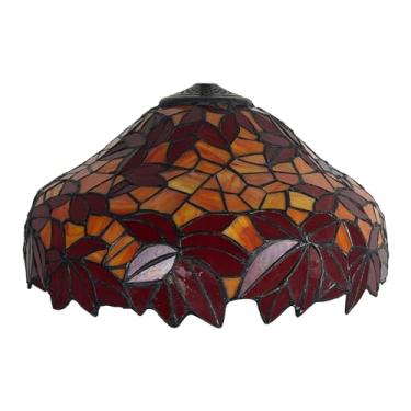 Imagem de Cúpula de abajur de 40 cm com folha de bordo, estilo Tiffany, em vitral, para luminárias de cabeceira, de cozinha, de sala de estar, de escritório, de mesa e de chão. (Somente para reposição