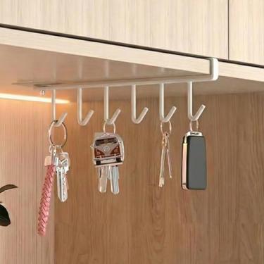 Imagem de Revestimento com 6 ganchos sem broca - gancho para porta, ganchos de fileira dupla, para armário de cozinha e entrada, 1 pacote