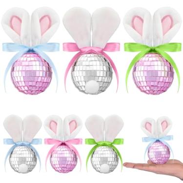Imagem de Motionchic 6 peças, bola de disco de Páscoa, coelhinho, decoração de mesa, prata e rosa, estatuetas de coelhinho da Páscoa, decoração de mesa de coelho fofo, decoração para casa, festa de primavera