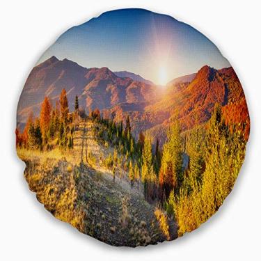 Imagem de Design Majestic Fall Mountains Range' Landscape Throw Round Living Room, Sofá, Almofada de alta qualidade + Capa de almofada impressa em ambos os lados 40 cm