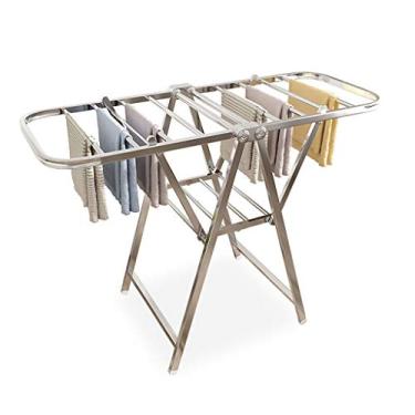 Imagem de Prateleira de secagem de aço inoxidável em forma de asa, instalação gratuita, multiuso, dobrável, para varanda interna, varanda secadora, prateleira de secagem/lavanderia