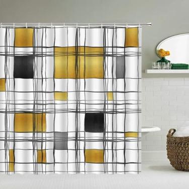 Imagem de Cortinas de banho 3D com estampa geométrica moderna, tecido de poliéster, impermeável, cortina de chuveiro de banheiro com ganchos, tela decorativa 48 x 94 pol. x 122 x 240 cm/LxA, cortina de chuveiro