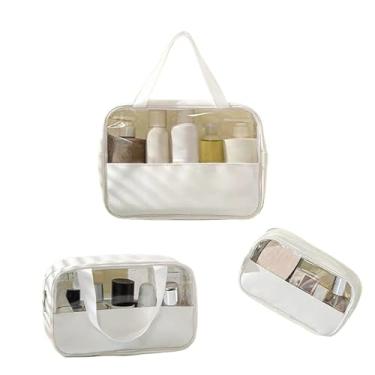 Imagem de Kit 3 Necessaires Transparentes para Viagem – Organize Cosméticos e Produtos de Higiene Pessoal com Praticidade(Branco【Kit 3】)