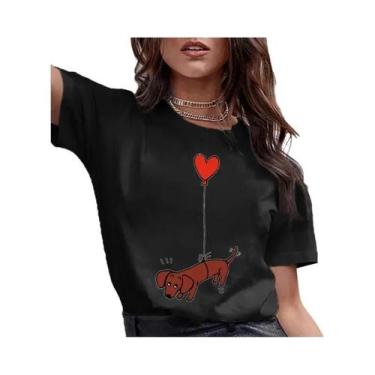 Imagem de Camiseta Feminina Kawaii Harajuku Com Estampa De Cachorro Dachshund Pu