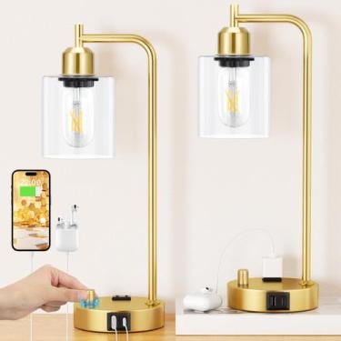 Imagem de Lámparas de Mesa Industriales Innqoo Juego de 2 con Puertos USB y Ench