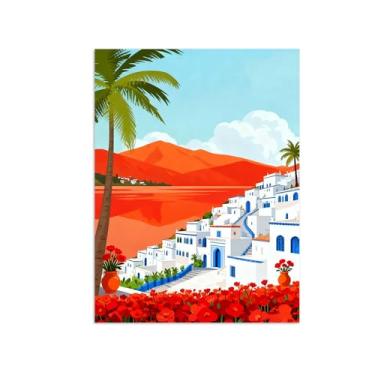 Imagem de Pôster paisagem - Construções montanha Flores - Impressões em Tela - Imagem Moderna Natureza para Sala de Estar Decoração 40x50cm Sem Moldura