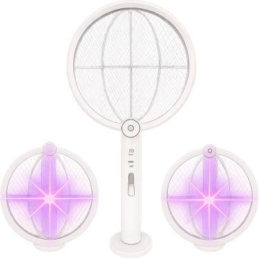 Imagem de Raquete Elétrica Mata Insetos 2 em 1 com Luz UV Bi-Volt, Alta Intensidade de Impacto e Silenciosa - Armadilha e Proteção Tripla – Ideal para Eliminar Pernilongos, Mosquitos, Murissoca e Moscas