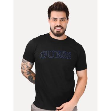 Imagem de Camiseta Guess Masculina Outline Blue Logo Preta-Masculino