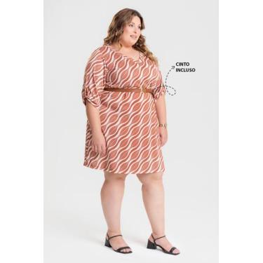 Imagem de Vestido Plus Size Malha Fria Sublimado Mangas Alongas Decote V - Seren
