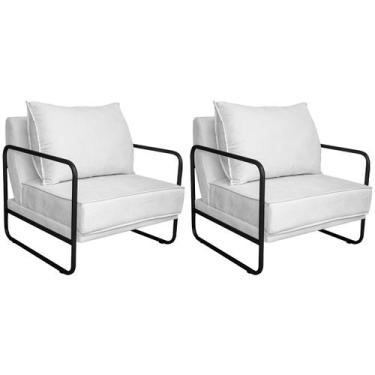 Imagem de Kit 02 Poltronas Decorativas Sevilha Base de Ferro Preta Sintético - D