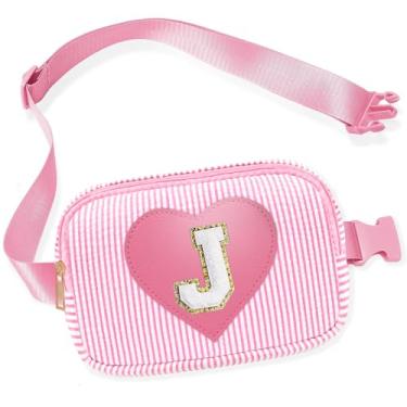 Imagem de Pochete infantil para meninas, bolsa tiracolo com inicial rosa, 4, 5, 6, 7, 8, 9, 10, 11, 12, 13 anos, ideias de presente de aniversário para meninas, rosa, J