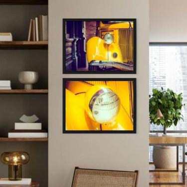 Imagem de Kit  Quadros Carro E Farol Amarelo 45X34Cm 2 Peças