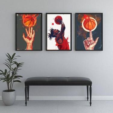 Imagem de Kit 3 Quadros Jogador De Basquete 24X18Cm - Com Vidro