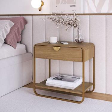 Imagem de Mesa de Cabeceira 60cm 1 Gaveta Orgânica Pé Metal Luna Artesano, Hanov