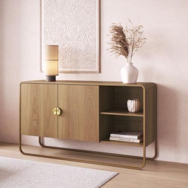 Imagem de Balcão Buffet Orgânico 135cm 2 Portas Pé Metal Luna Móvel na Caixa - M
