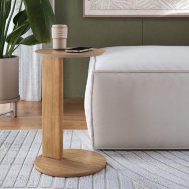 Imagem de Mesa Lateral Orgânica Apoio Sofá 35cm Chanfrada Pé Madeira Móvel na Ca