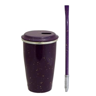 Imagem de Kit Tereré Copo Alumínio Térmico 300ml Bomba Inox Mola Roxo